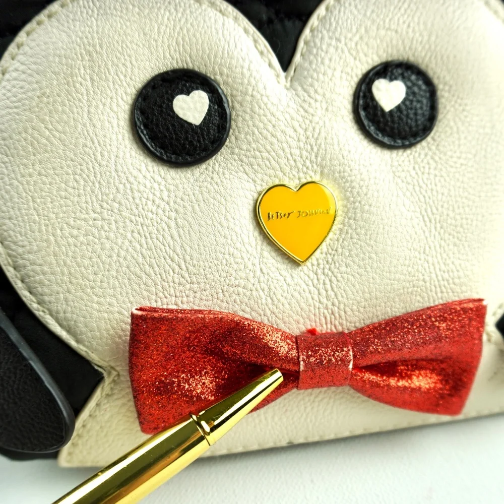 Betsey Johnson Black White Red Penguin Cosmetic Bag